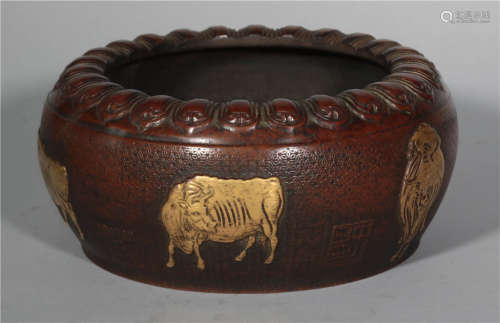 A Bronze Parcel Gilt Censer Qianlong Period