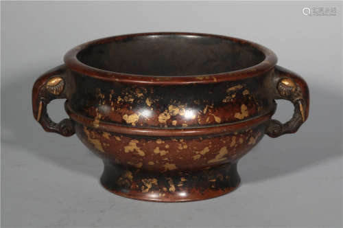 A Gold-Splash Bronze Censer Qing Dynasty