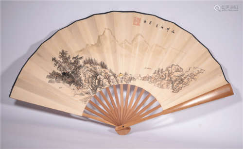 A Fan with Chinese Painting Qing Dynasty