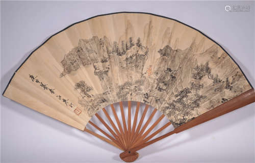 A Fan with Chinese Painting Qing Dynasty