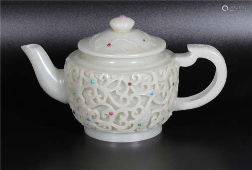 A Carved White Jade Teapot Qianlong Period