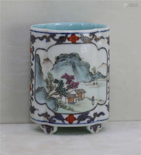 A Famille Rose Brush-pot Qianlong Period