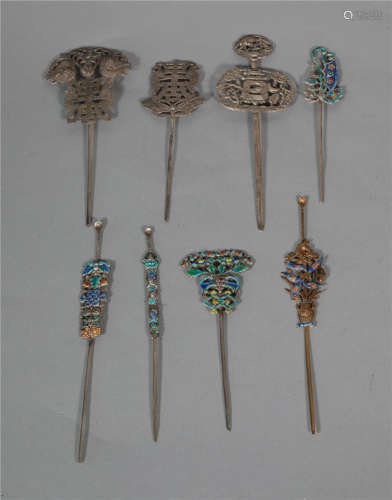 A Group of Silver Hairpins Qing Dynasty