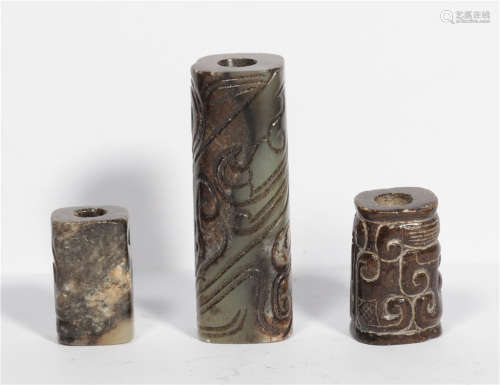 Three Carved Jade Beads