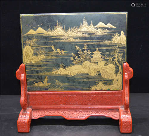 A Spinach Green Jade Table Screen Qing Dynasty