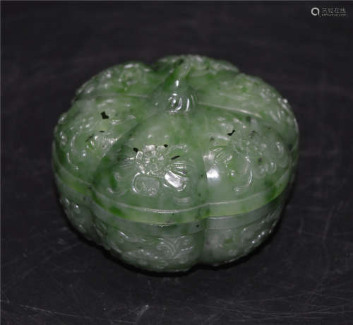 A Reticulated Spinach Green Jade Pomandder Qing Dynasty