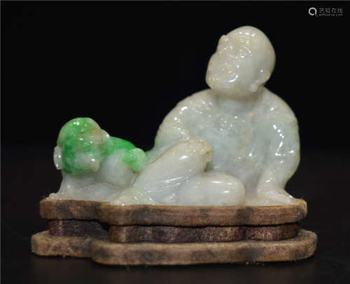 A Carved Jadeite Figure of Arhat Qing Dynasty