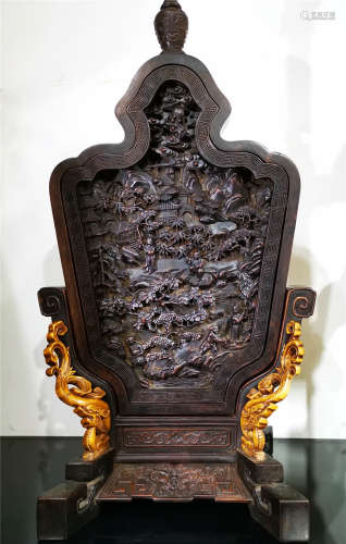 A Carved Rosewood Table Screen Qing Dynasty