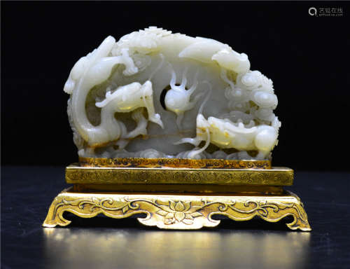 A Carved White Jade Sculpture Qing Dynasty