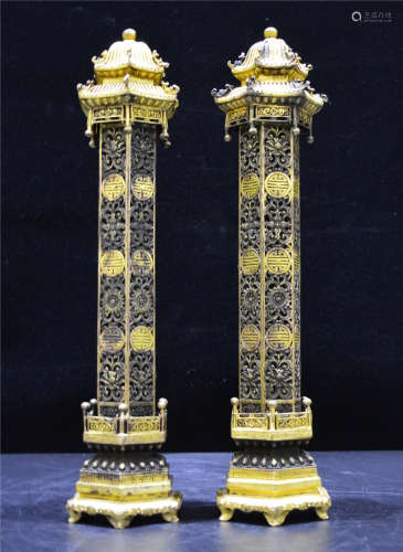 Pair Bronze Gilt Incense Burners Qing Dynasty