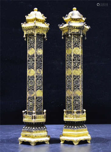 Pair Bronze Gilt Incense Burners Qing Dynasty