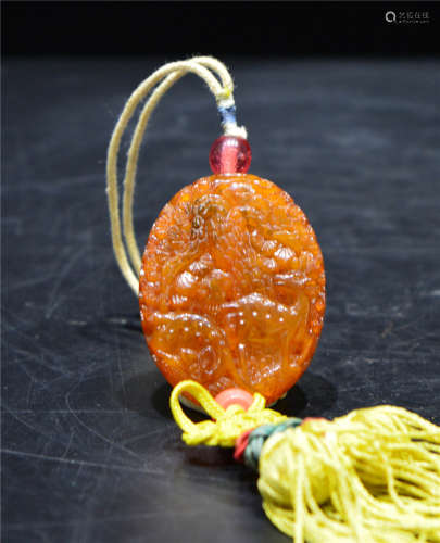 A Carved Amber Pendant Qing Dynasty