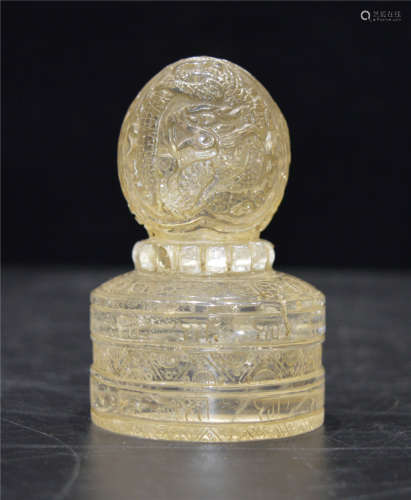 A Carved Rock Crystal Seal Stamp Qing Dynasty