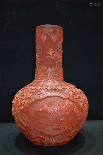 A Carved Cinnabar Lacquer Globular Vase Qianlong Period