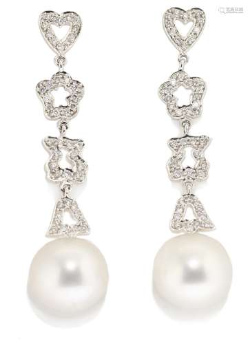 Pendientes en oro blanco de 18k, perlas y diamantes, TOUS