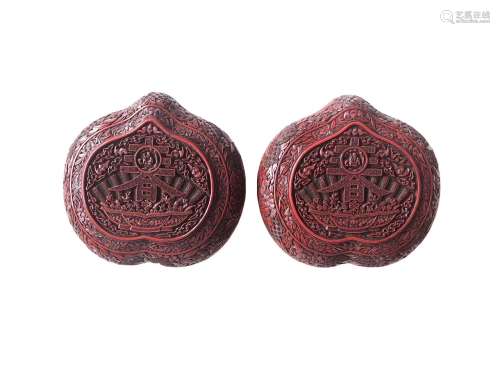 Pareja de cajas de laca roja, China, Dinastía Qianlong (1736-1795)