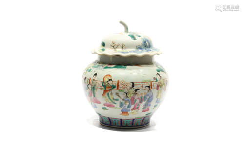 Tibor con tapa con forma de calabaza de porcelana china, s.XX
