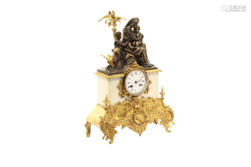 Reloj de mesa de bronce dorado y mármol, Barbot Paris, s.XIX