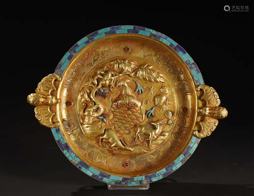 Gilt Bronze Inlaid Turquosie  Plate