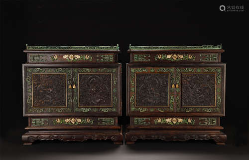 A Pair Of Zitan Study Box With Dragon Pattern