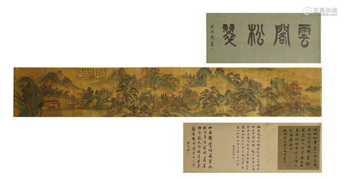 Shen Zhoushan, Landscape And Figurs Long Scroll Painting