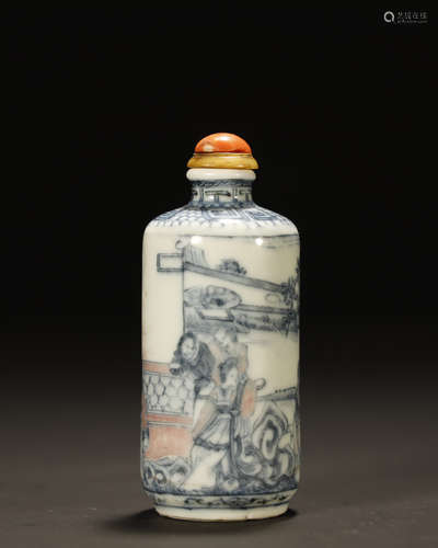 Qing Tao Kuang, Blue And White Figur Snuff Bottle