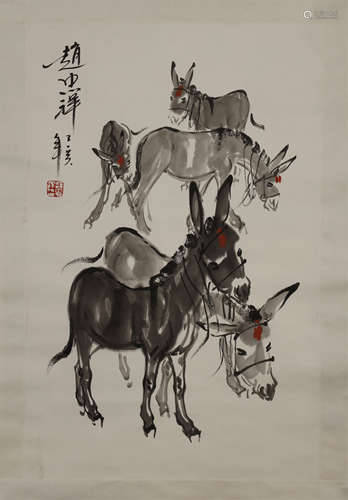 Zhao Zhobgxiang, Donkeys Painting On Paper