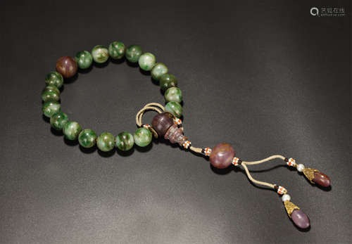 Qing Dynasty, Jadeite Eighteen Beads Hand Piece