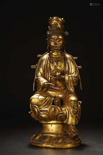 Early Stage, Gilt Bronze Kuan Yin Statue