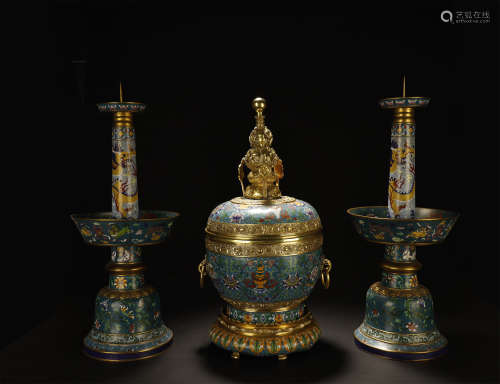 Three Pieces Of Cloisonne  With Eight Treasure Pattern