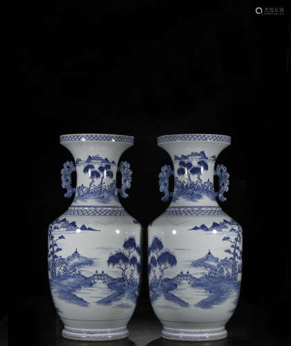 Qing Kangxi, Pair Of Blue And White Vase