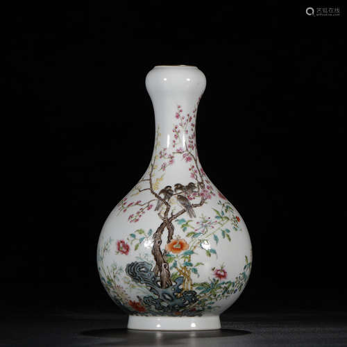 Enamel And Famille Rose Garlic Vase