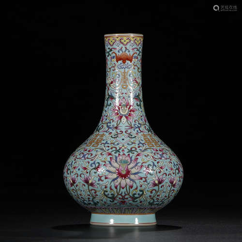 Famille Rose With Turquoise-Ground Vase