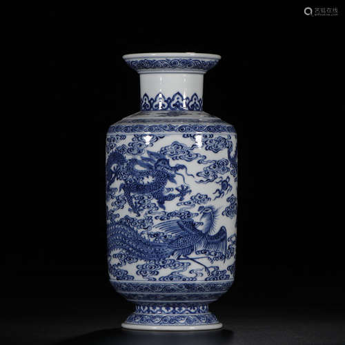 Blue And White Dragon And Phoenix Yin-Yin Vase