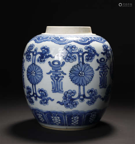 Qing Kangxi, Blue And White  Jar
