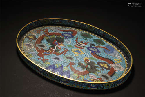 Cloisonne Two Dragon Play With Bead Plate