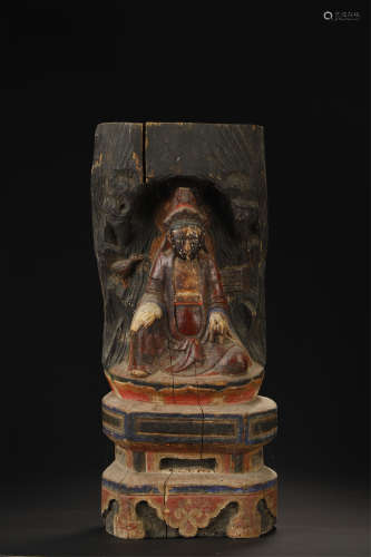 Qing Dynasty, Wood Carved Of Painted Buddha Statue