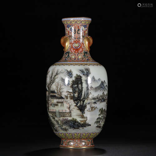 Famille Rose Landscape Vase