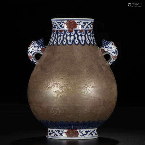 Blue And Underglaze Red Silver-Ground Dragon Pattern Vase
