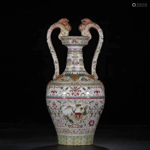 Famille Rose Amfora Style Vase
