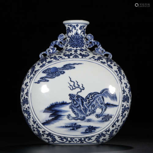 Blue And White Qilin Moon Bottle