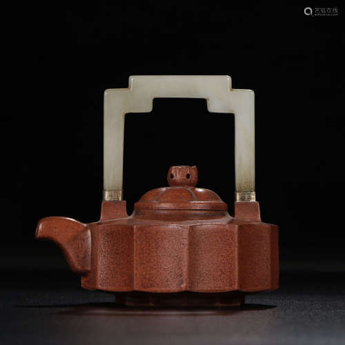Stoneware Teapot With Jade Handle