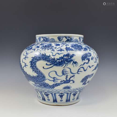 YUAN DYNASTY BLUE & WHITE DRAGON JAR