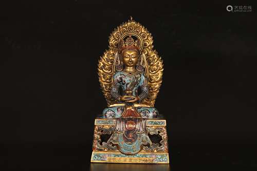 Qian long,Cloisonne bronze gilt wuliangshou Buddha statue