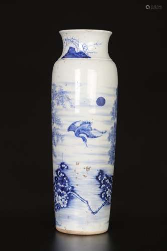 Qing,Blue and white landscape bottle