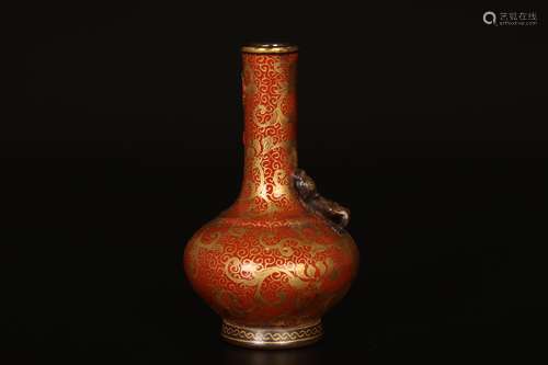 Qian long, red gold plate dragon bottle