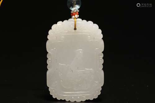 Qing,White Jade figure card