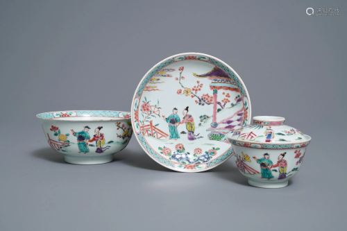 Two Chinese famille rose bowls and a plate, Yongzheng