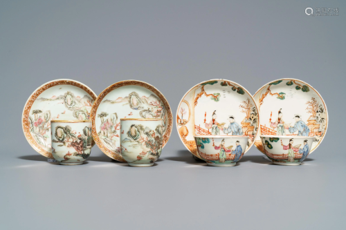 Two pairs of fine Chinese famille rose cups and