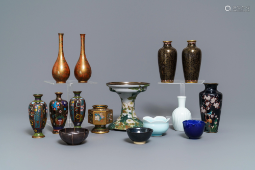A collection of Japanese cloisonné and studio pottery